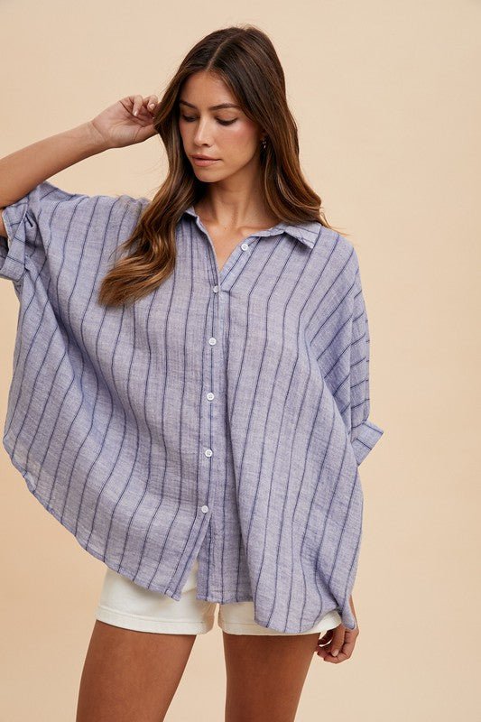 ANNIE WEAR - Dusty Blue Striped Half Sleeve Shirt