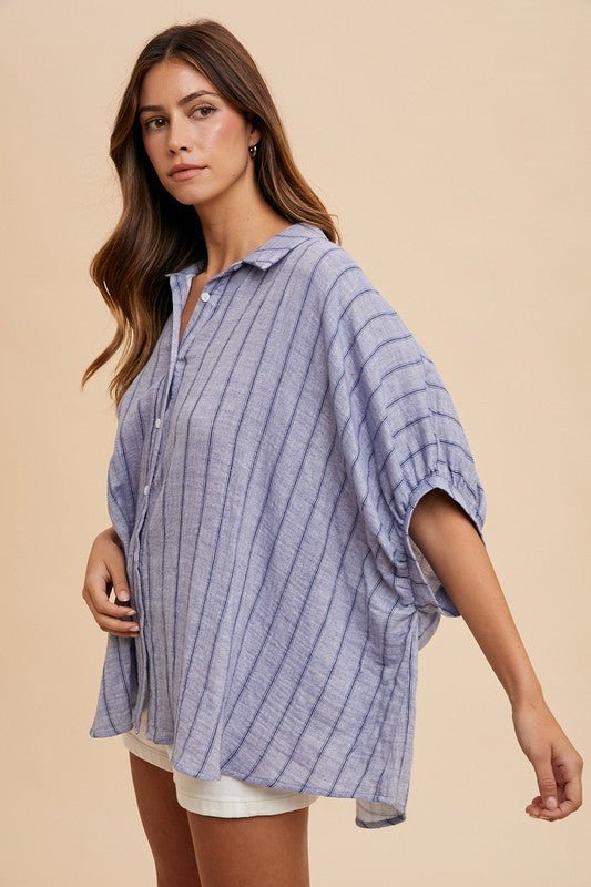 ANNIE WEAR - Dusty Blue Striped Half Sleeve Shirt