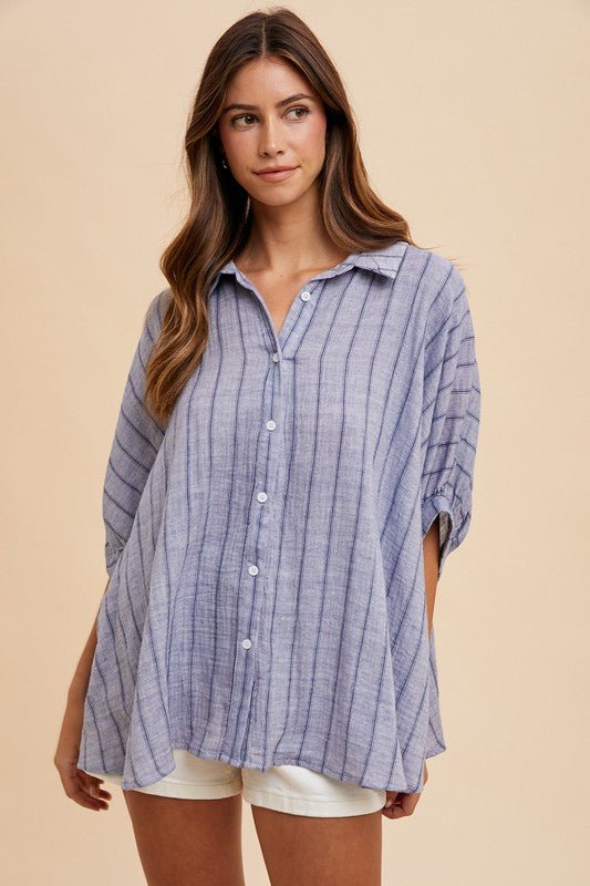 ANNIE WEAR - Dusty Blue Striped Half Sleeve Shirt