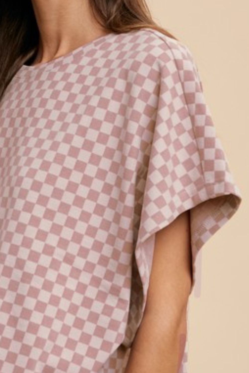 ANNIE WEAR - Dusty Pink Checkered Short Sleeve T-Shirt