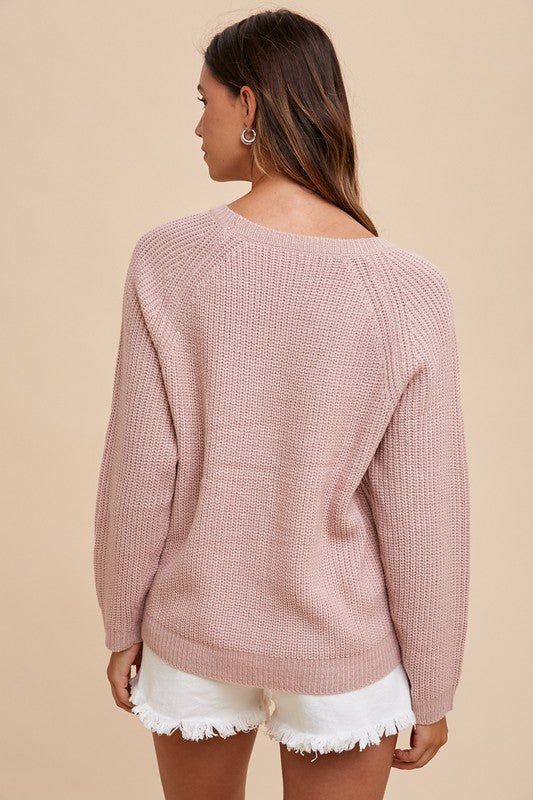 ANNIE WEAR - Embroidered Hello Sweater in Mauve