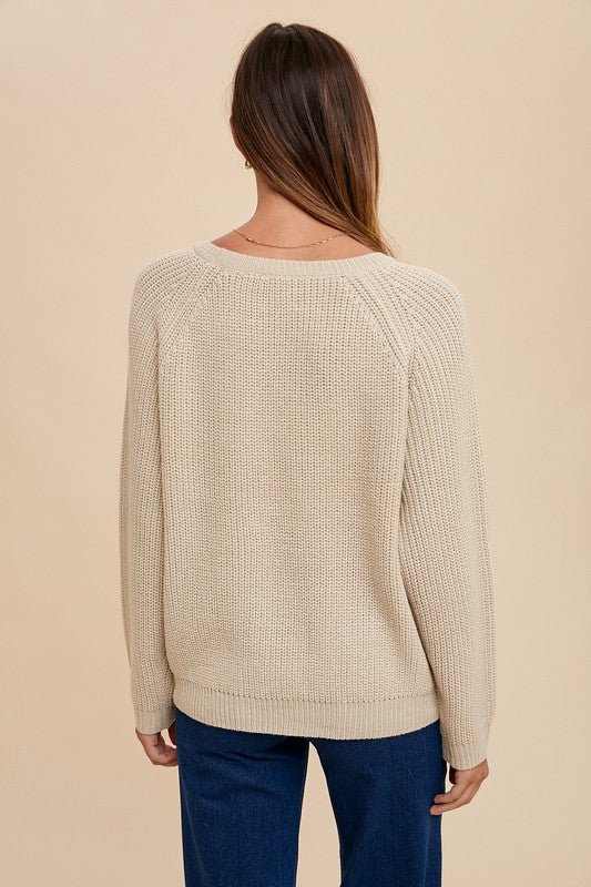 ANNIE WEAR - Embroidered Hello Sweater in Oatmeal