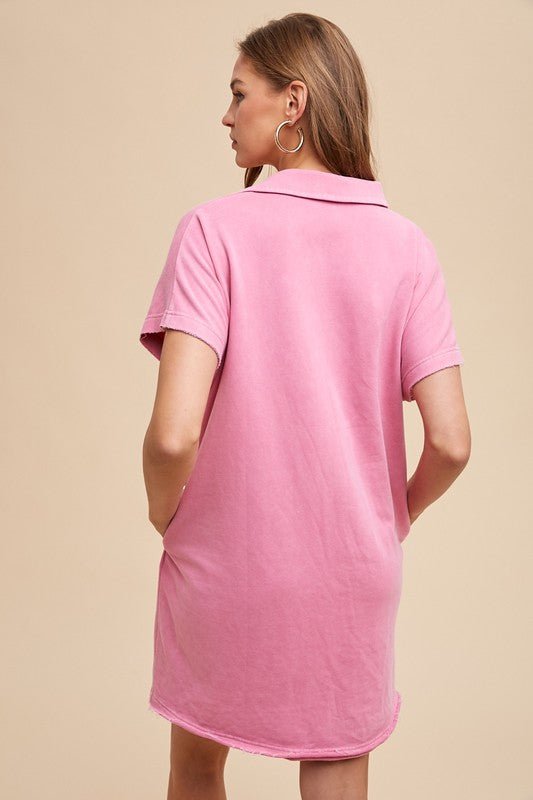 ANNIE WEAR - Fuchsia Pink Mineral Washed Short Sleeve Mini Dress