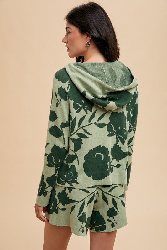 ANNIE WEAR - Green Floral Hooded Sweater and Shorts Set