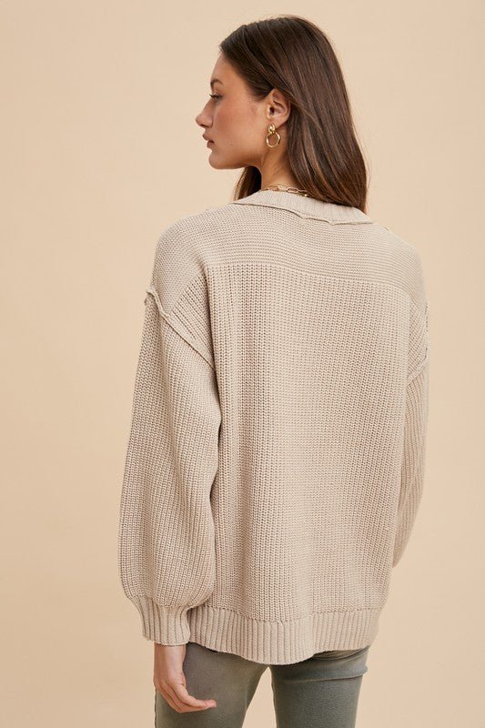 ANNIE WEAR - Half Button Sweater in Oatmeal