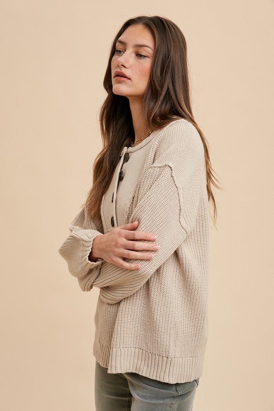 ANNIE WEAR - Half Button Sweater in Oatmeal