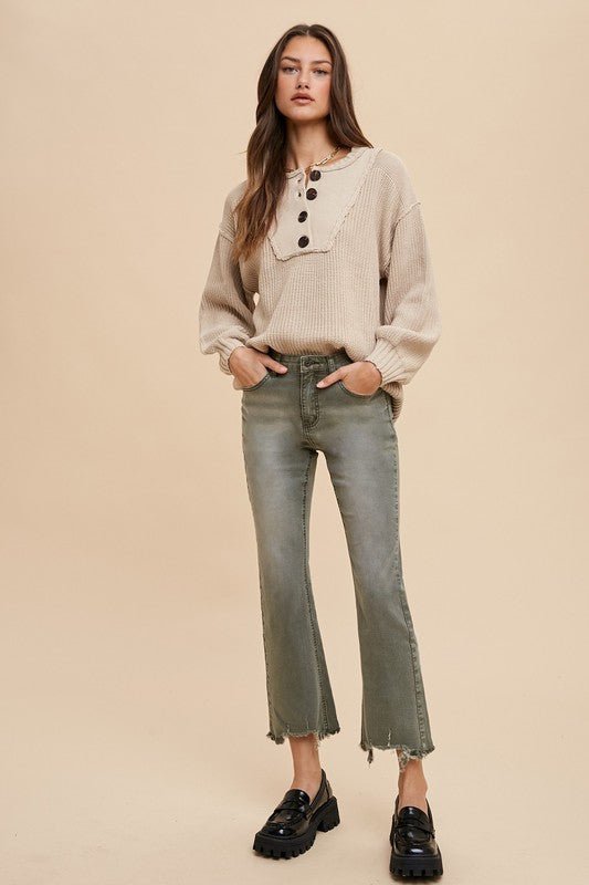 ANNIE WEAR - Half Button Sweater in Oatmeal