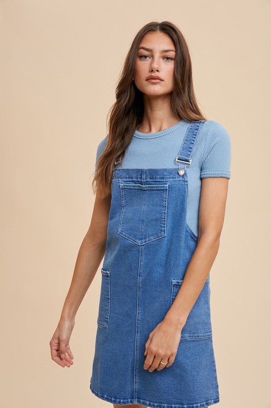 ANNIE WEAR - Indigo Wash Denim Overall Mini Dress