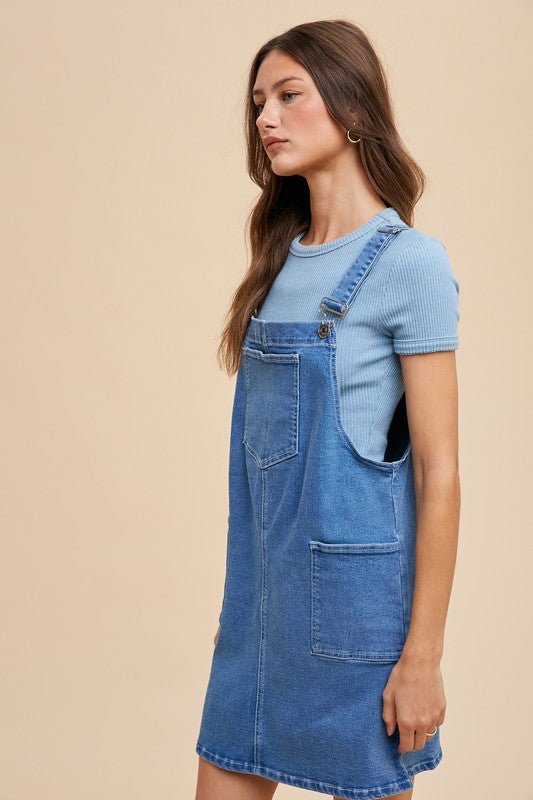 ANNIE WEAR - Indigo Wash Denim Overall Mini Dress