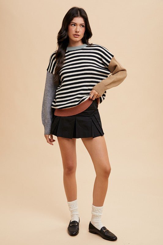 ANNIE WEAR - Ivory & Black Striped Color Block Sweater