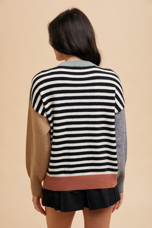 ANNIE WEAR - Ivory & Black Striped Color Block Sweater