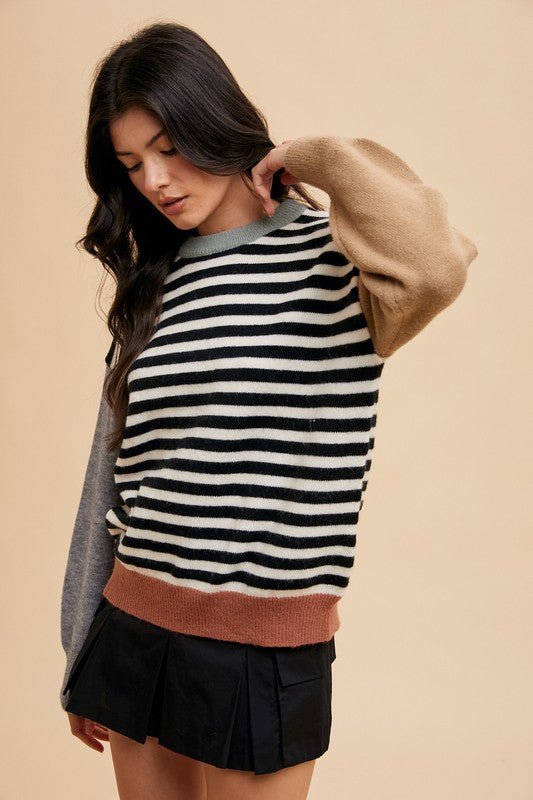 ANNIE WEAR - Ivory & Black Striped Color Block Sweater