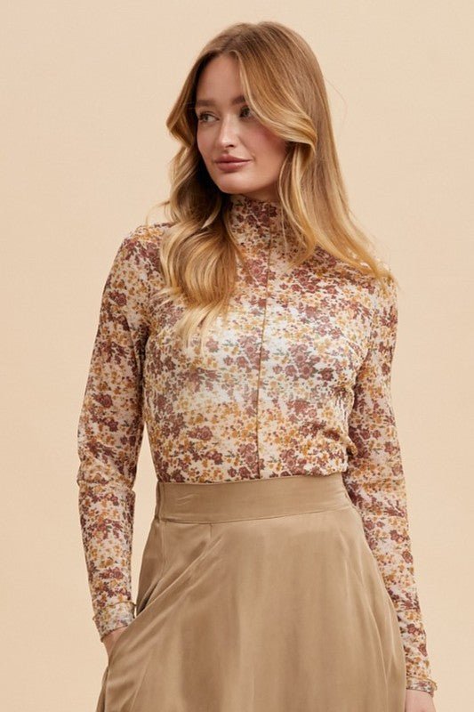 ANNIE WEAR - Ivory & Gold Floral Print Tulle Top