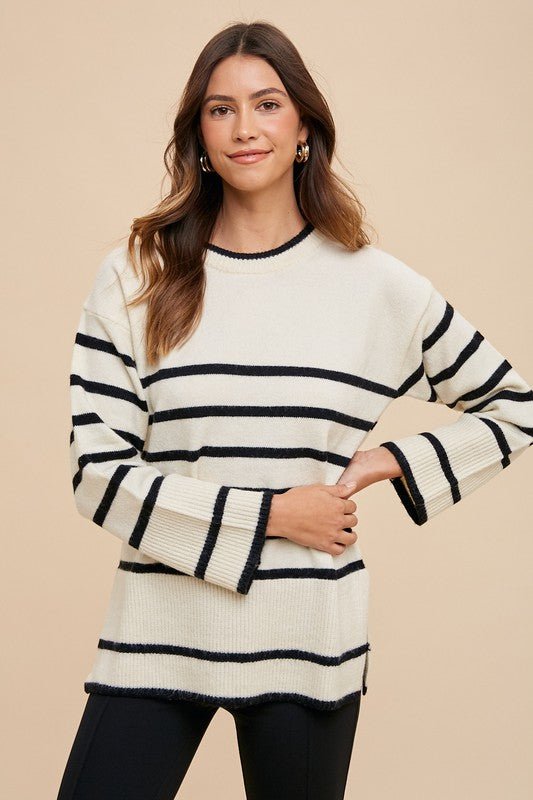 ANNIE WEAR - Ivory Striped Tunic Sweater