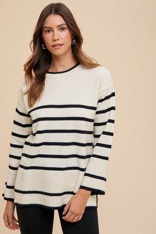 ANNIE WEAR - Ivory Striped Tunic Sweater