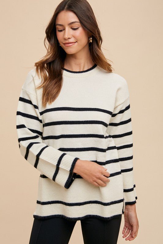 ANNIE WEAR - Ivory Striped Tunic Sweater