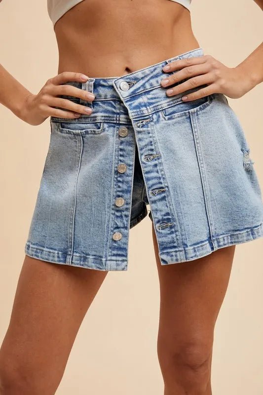 ANNIE WEAR - Light Wash Asymmetrical Denim Skort