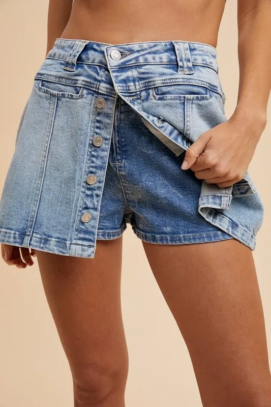 ANNIE WEAR - Light Wash Asymmetrical Denim Skort