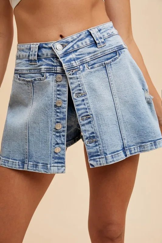 ANNIE WEAR - Light Wash Asymmetrical Denim Skort