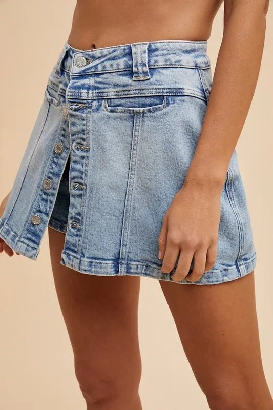 ANNIE WEAR - Light Wash Asymmetrical Denim Skort