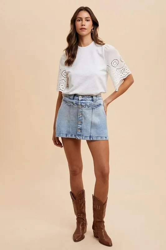 ANNIE WEAR - Light Wash Asymmetrical Denim Skort