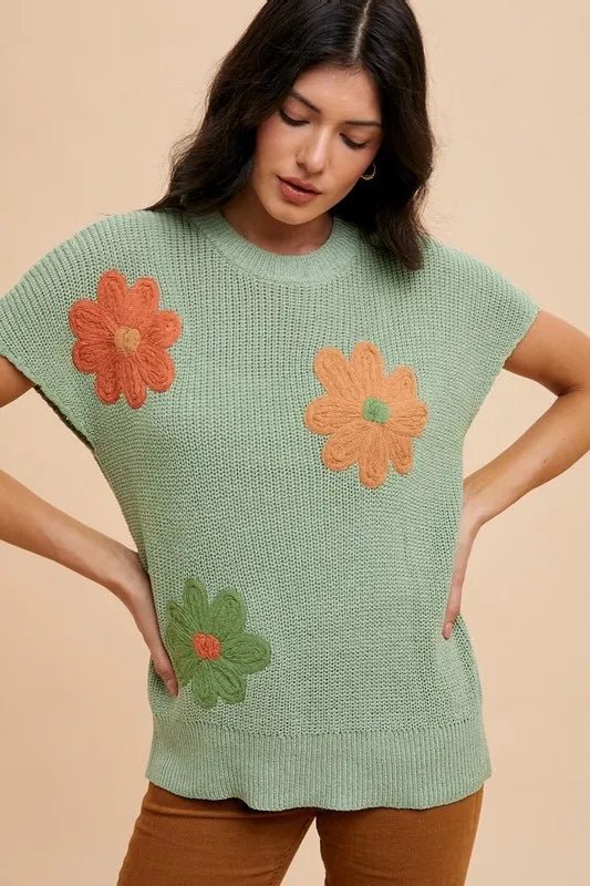 ANNIE WEAR - Mint Daisy Appliqué Knit Top