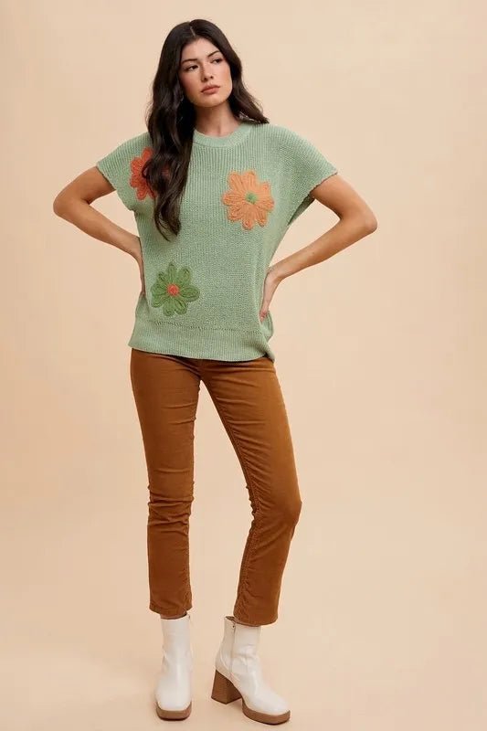 ANNIE WEAR - Mint Daisy Appliqué Knit Top
