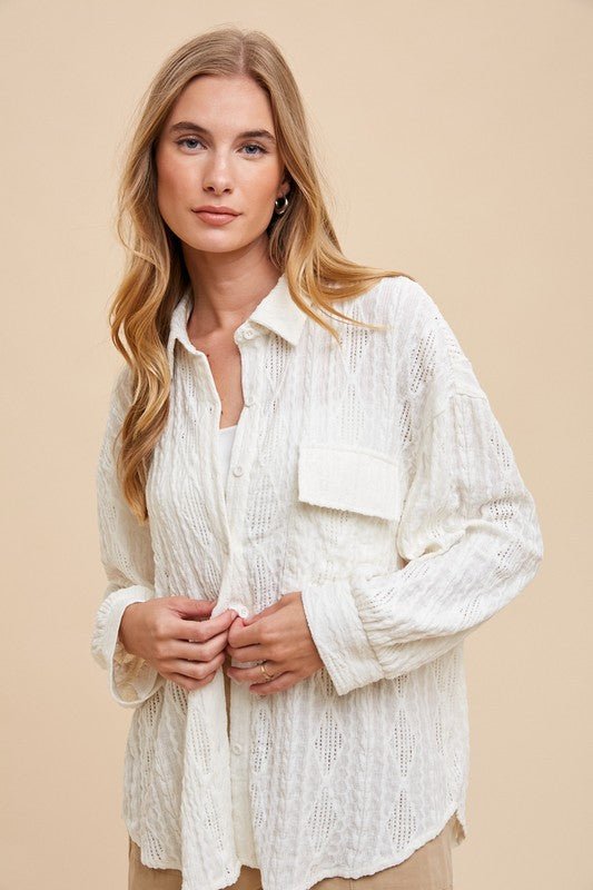 ANNIE WEAR - Openwork Relaxed Fit Shirt in Ivory