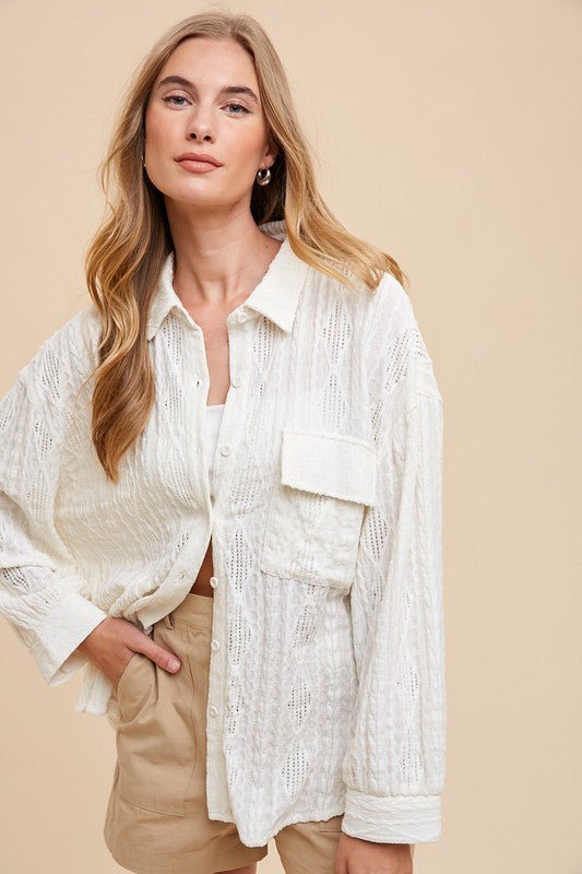 ANNIE WEAR - Openwork Relaxed Fit Shirt in Ivory