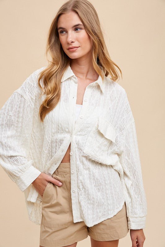 ANNIE WEAR - Openwork Relaxed Fit Shirt in Ivory