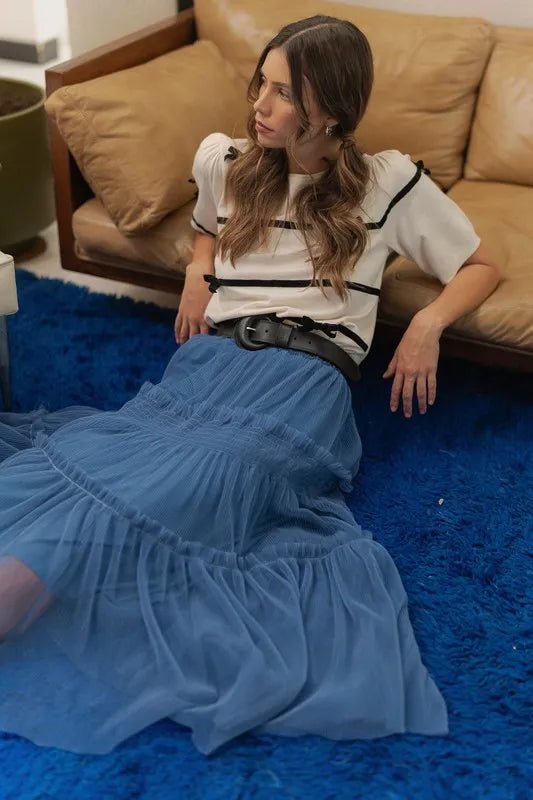 ANNIE WEAR - Royal Blue Tiered Tulle Midi Skirt