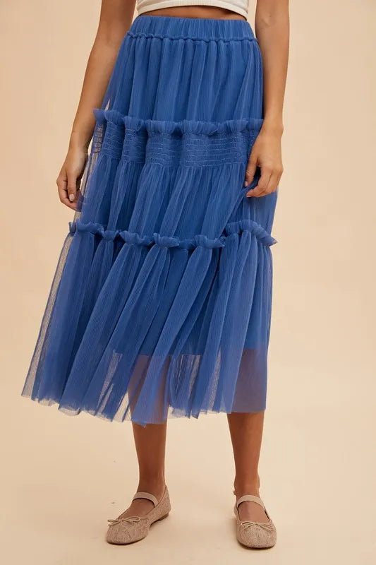 ANNIE WEAR - Royal Blue Tiered Tulle Midi Skirt