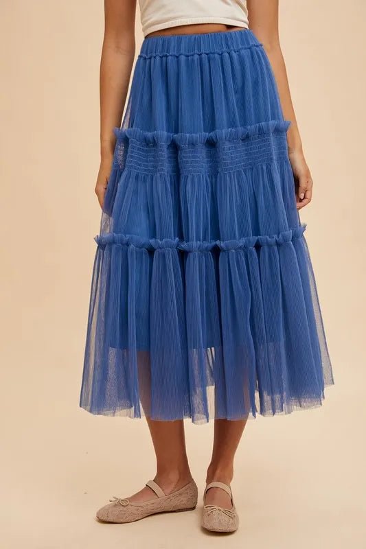 ANNIE WEAR - Royal Blue Tiered Tulle Midi Skirt