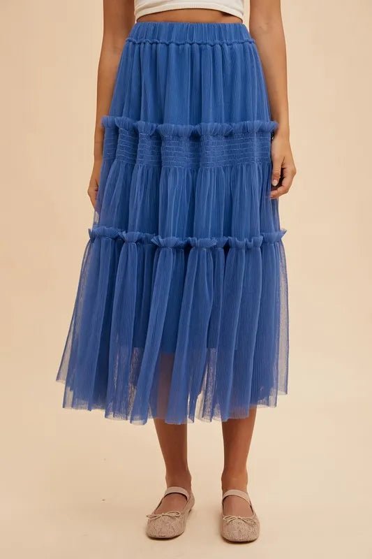 ANNIE WEAR - Royal Blue Tiered Tulle Midi Skirt
