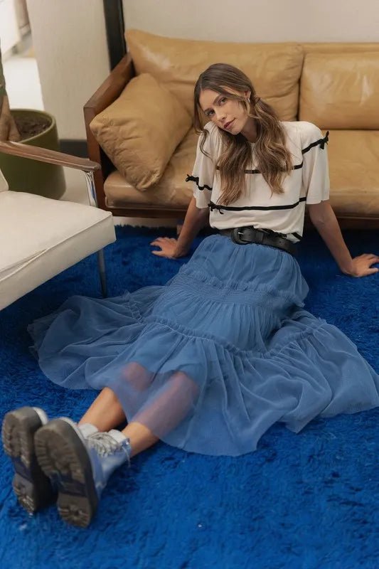 ANNIE WEAR - Royal Blue Tiered Tulle Midi Skirt