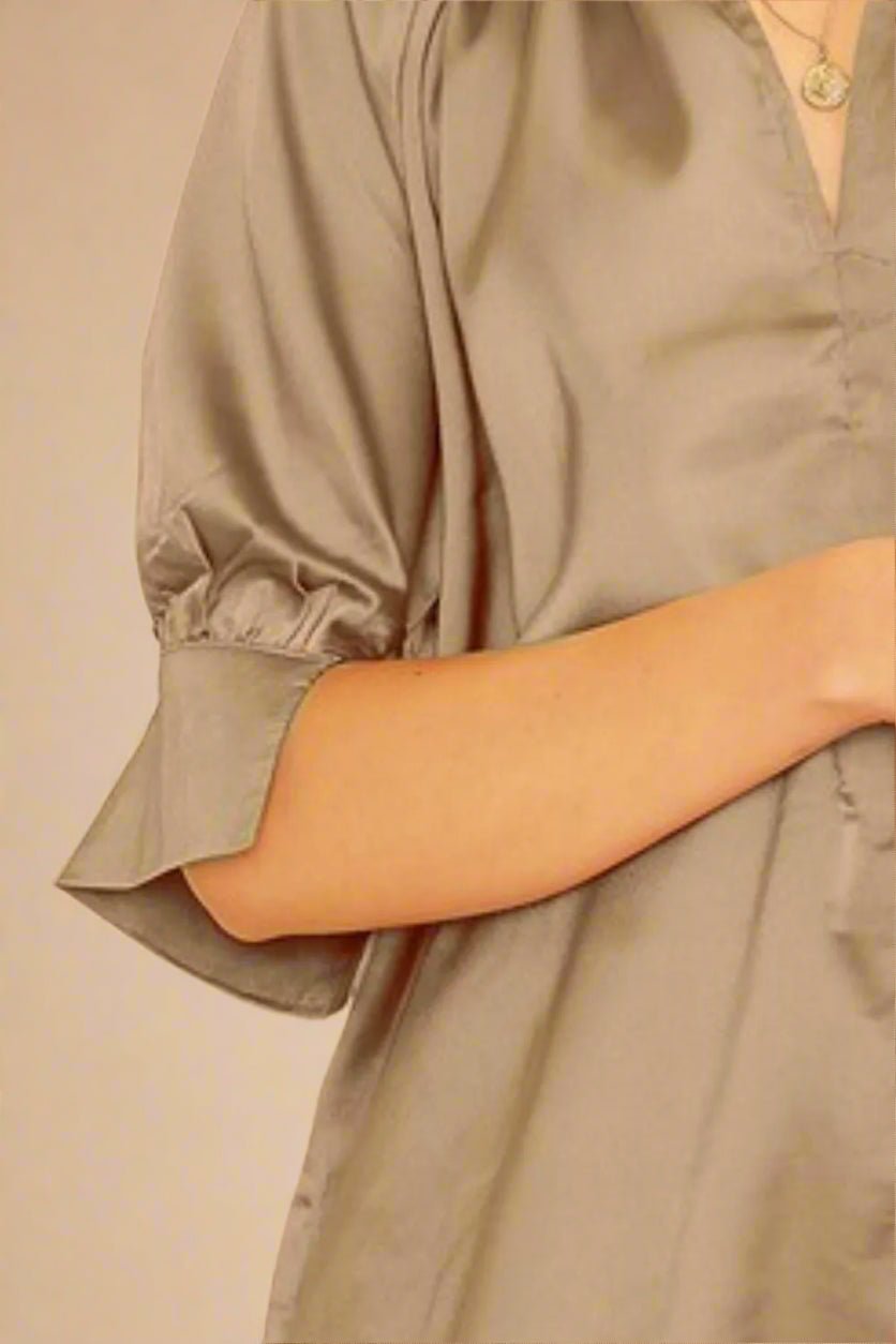 ANNIE WEAR - Satin Notch Neck Blouse in Mushroom