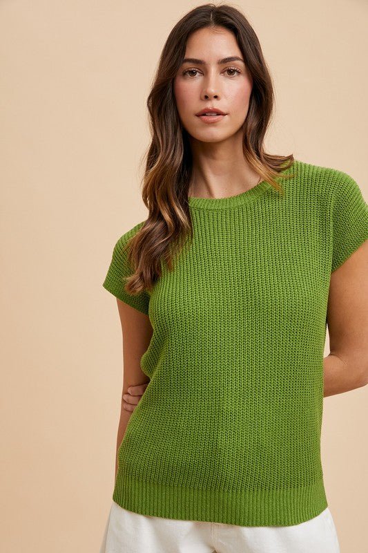ANNIE WEAR - Short Sleeve Sweater in Moss