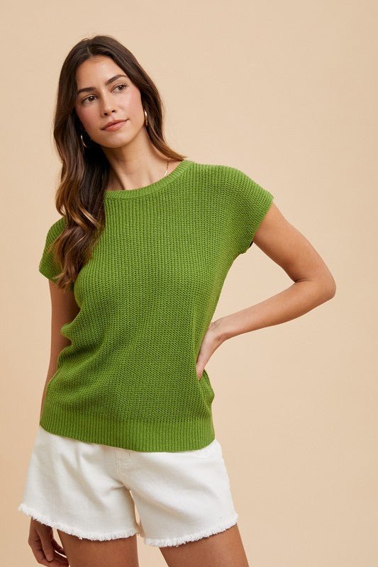ANNIE WEAR - Short Sleeve Sweater in Moss