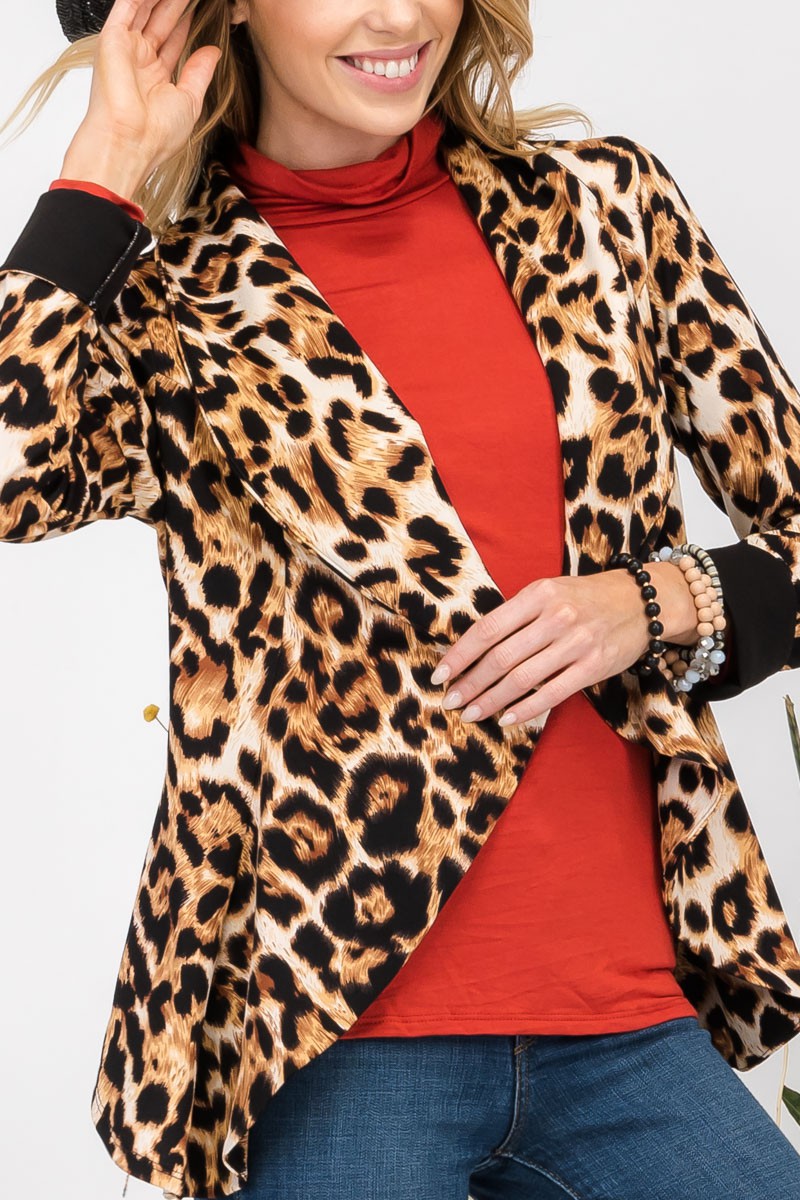 Leopard Print Open Front Blazer