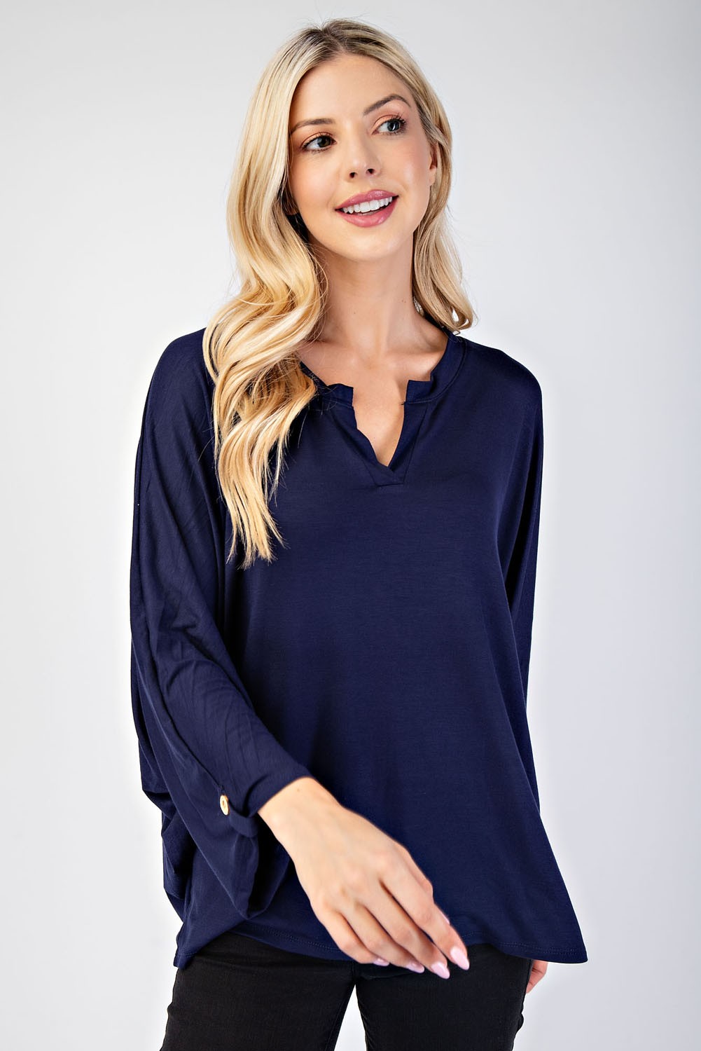 Navy Three-Quarter Sleeve Blouse