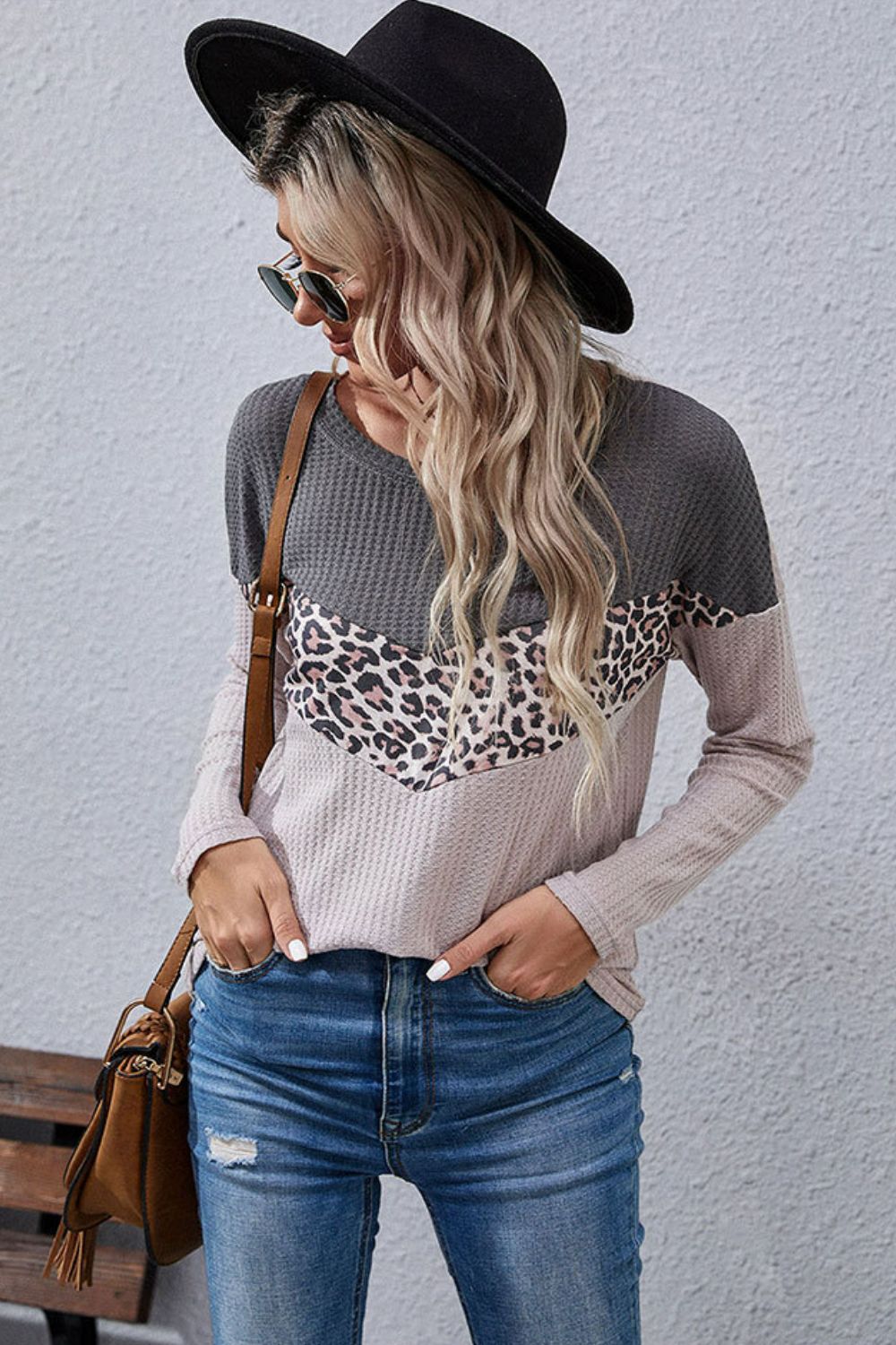 Leopard Print Waffle Knit Top