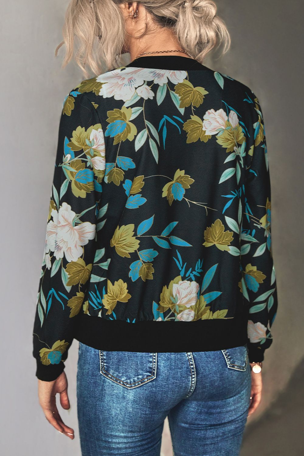 Floral Zip Up Bomber Jacket