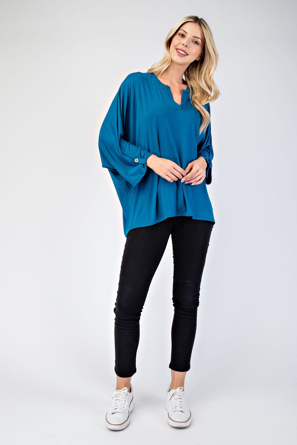 Three-Quarter Sleeve Blouse in Teal