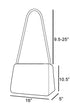 Line drawing of a handbag with dimensions labeled