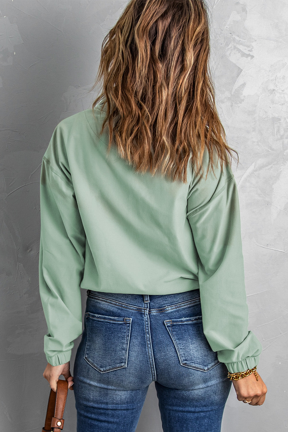 Half-Zip Drawstring Hem Sweatshirt in Mint