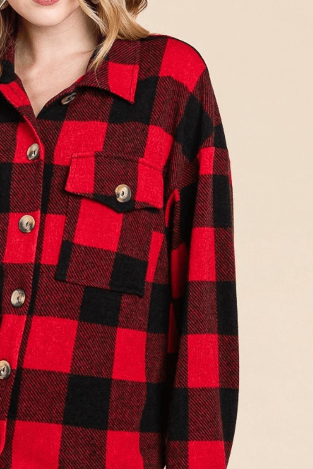 Red Plaid Button Down Long Sleeve Shirt