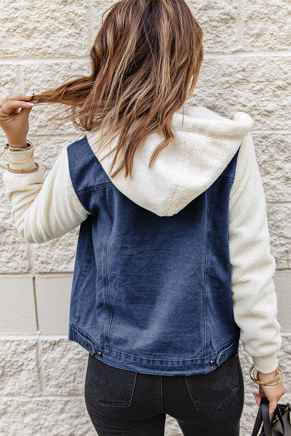 Layered Look Denim Sherpa Hooded Jacket