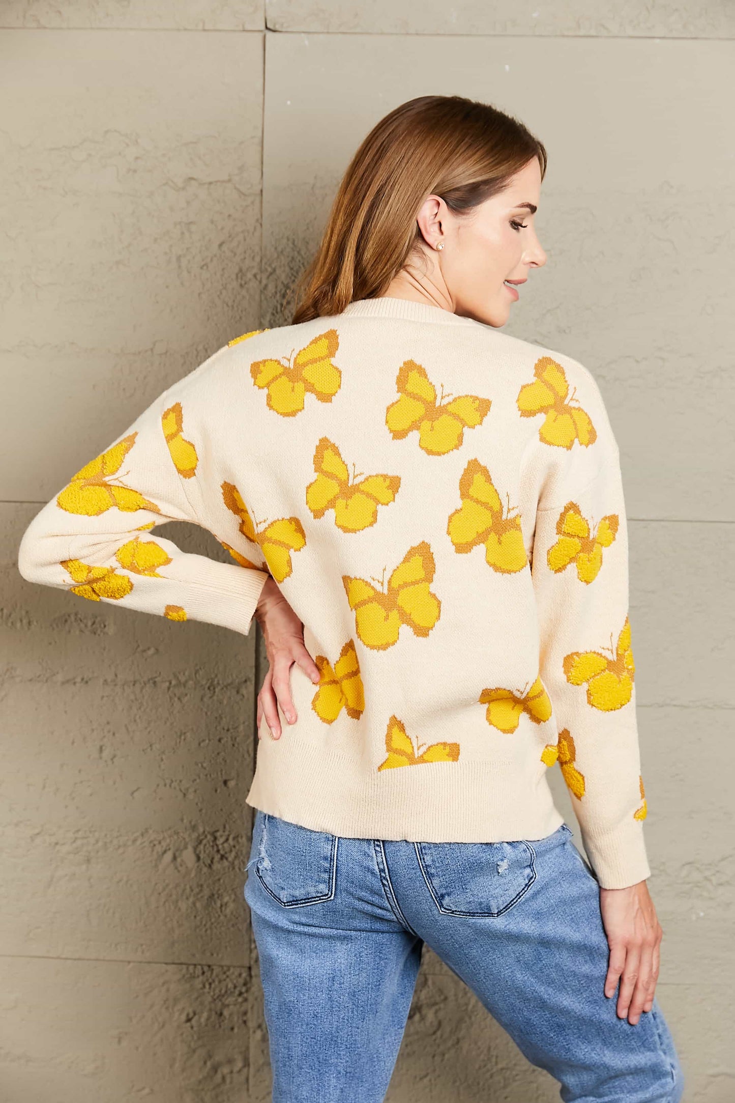 Butterfly Pattern Long Sleeve Sweater