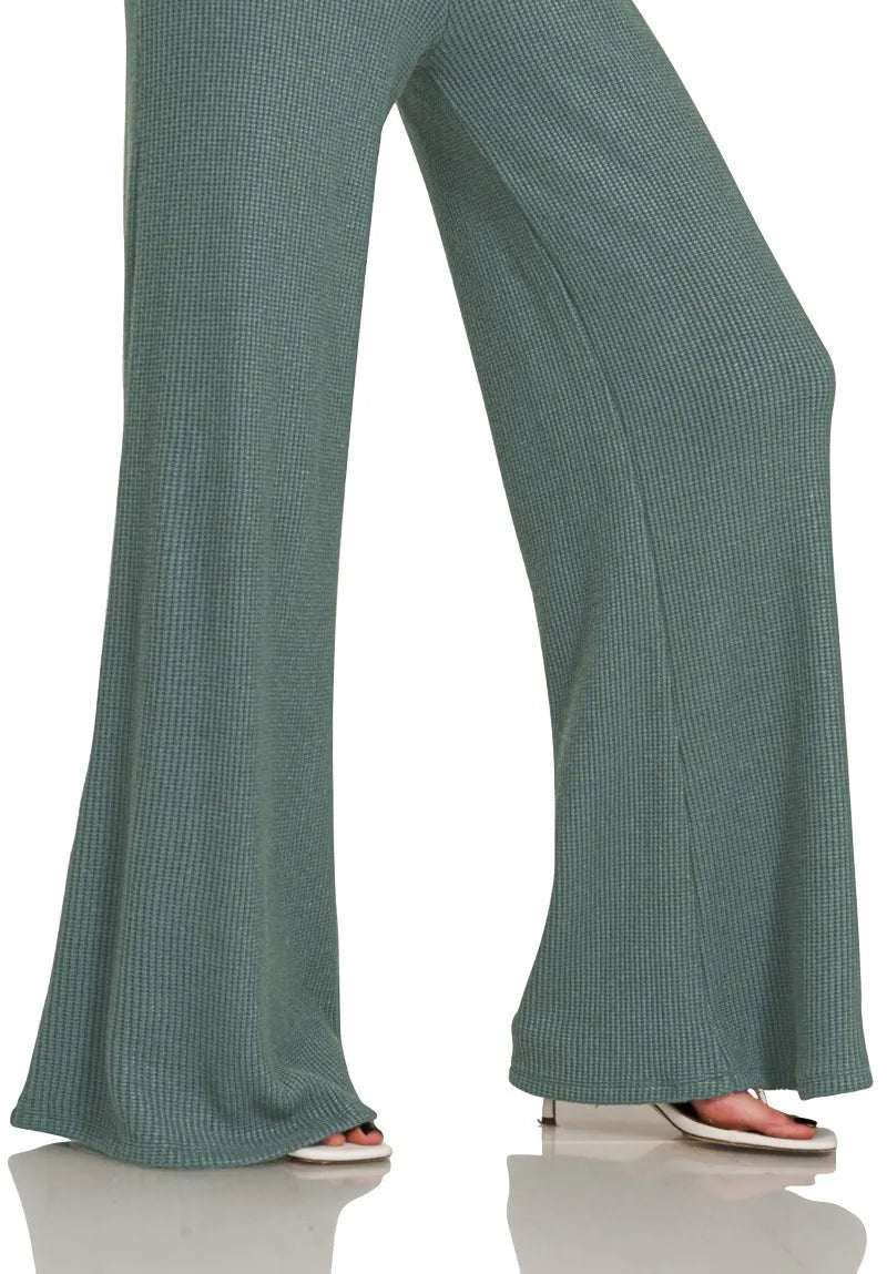 Sage Ribbed Knit Wide Leg Pants Set