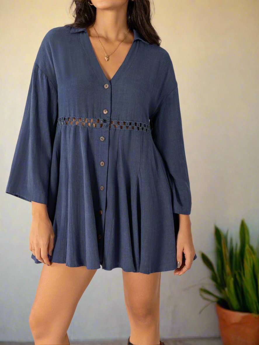 Dusty Blue Long Sleeve Mini Dress